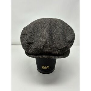 Vintage Broner Newsboy Cap Brown Herringbone Wool Blend Tweed Hat Peaky Blinders
